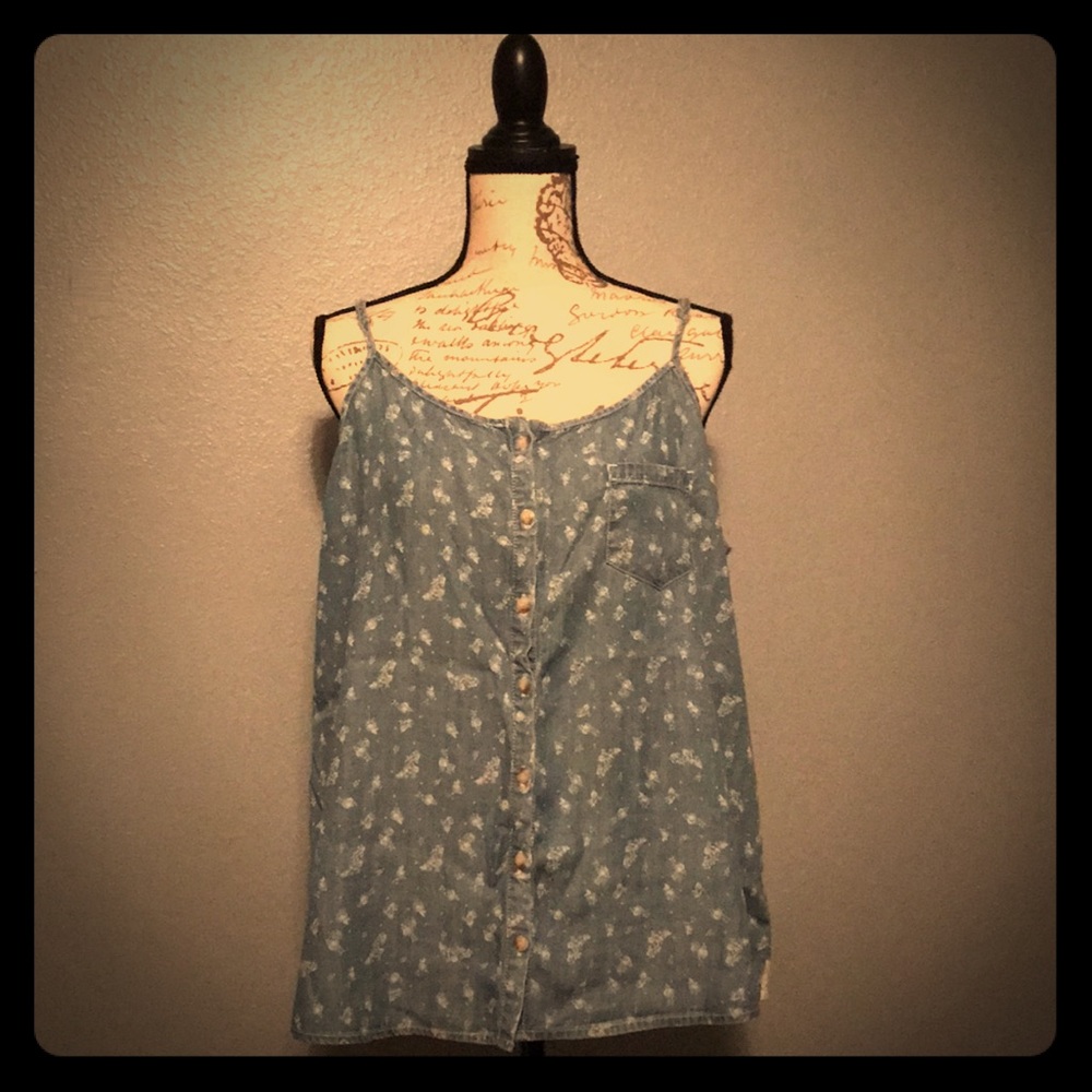 Maurices Denim Print Tank w/Lace Detail